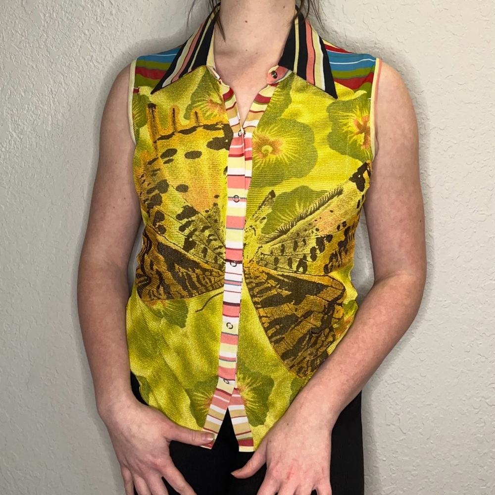 ANAC colorful green metallic thread maximalist butterfly tank top